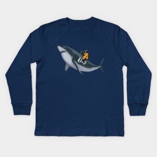 Pilot Flying on Shark Kids Long Sleeve T-Shirt